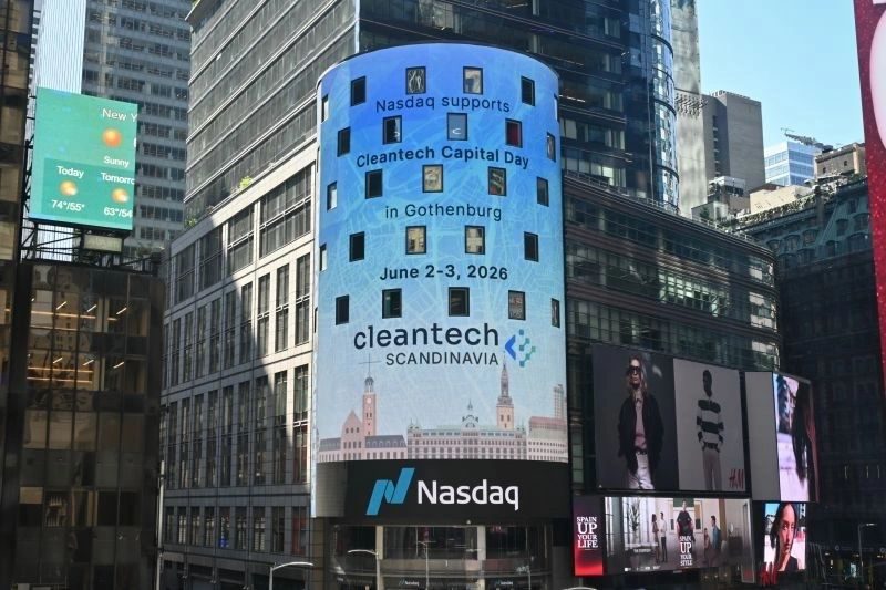 Cleantech Capital Day in Gothenburg, 2 and 3 June 2026, announced on the Nasdaq tower in Times Square