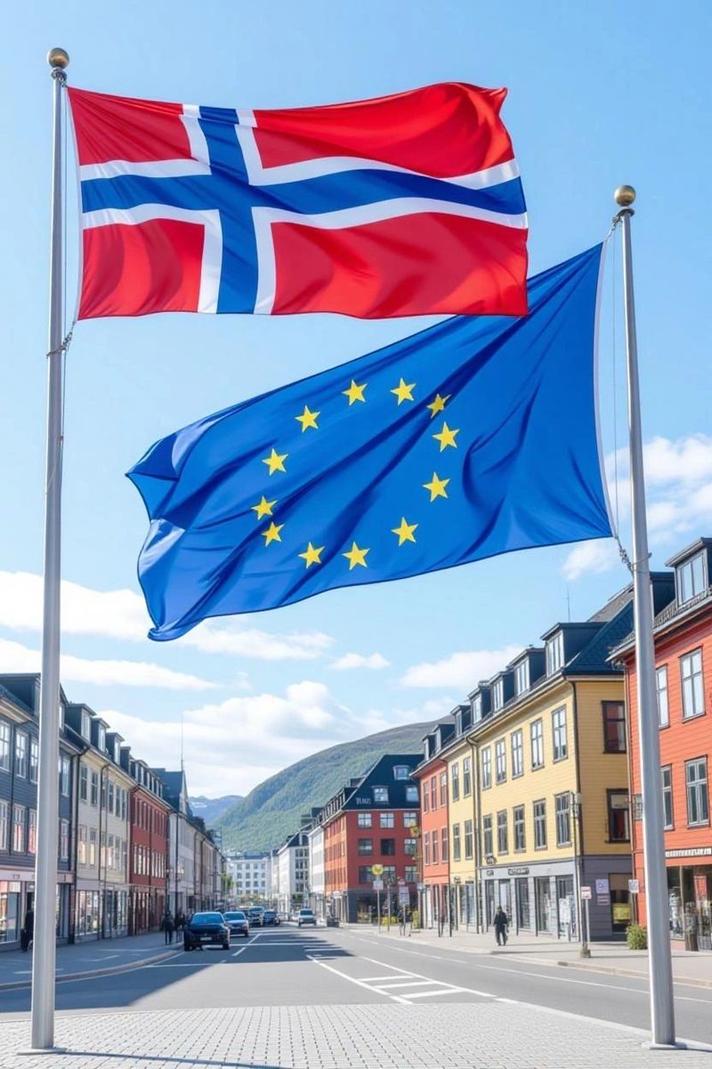 The Norwegian and European Union flags